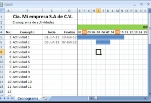 Cronograma de actividades en Excel